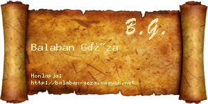 Balaban Géza névjegykártya